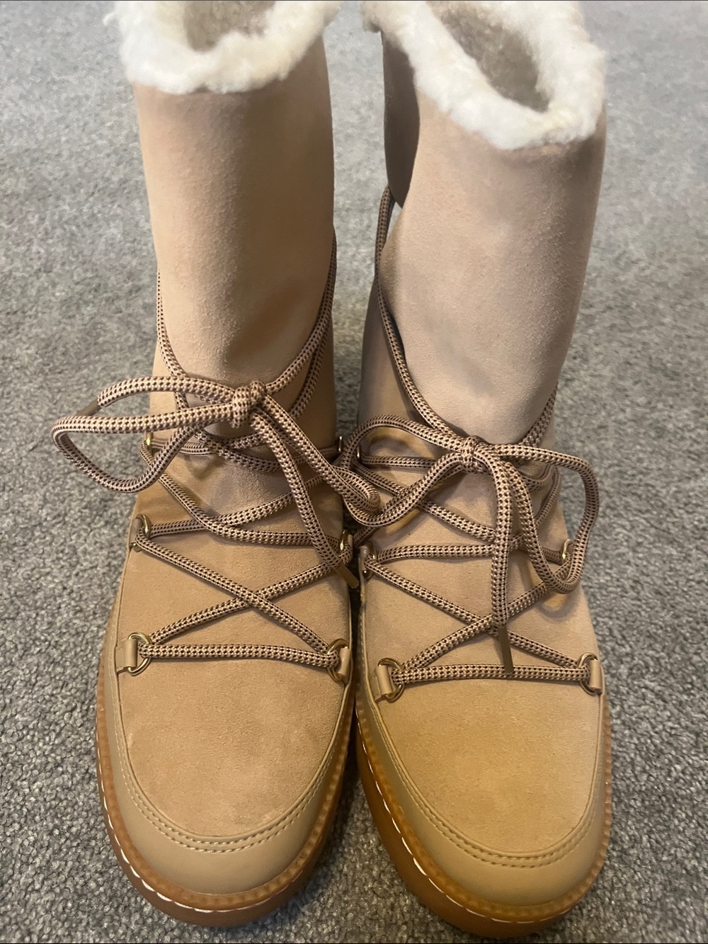 Cole Haan Tan Faux-Shearling Lace-Up Winter Boots